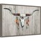Longhorn on Wood by Avery Tillmon 23-in. W x 16-in. H. Canvas Wall Art Print Framed in Grey